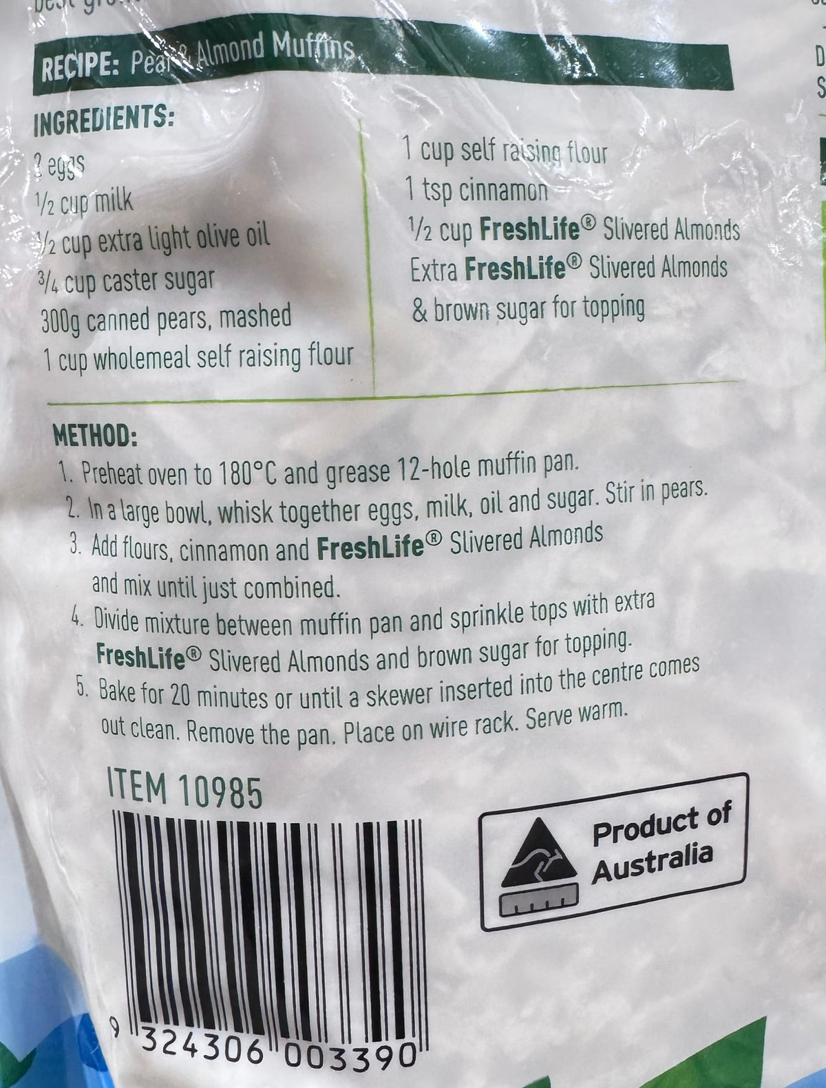 FreshLife Australian Slivered Almonds 1kg - 100% Australian Almonds