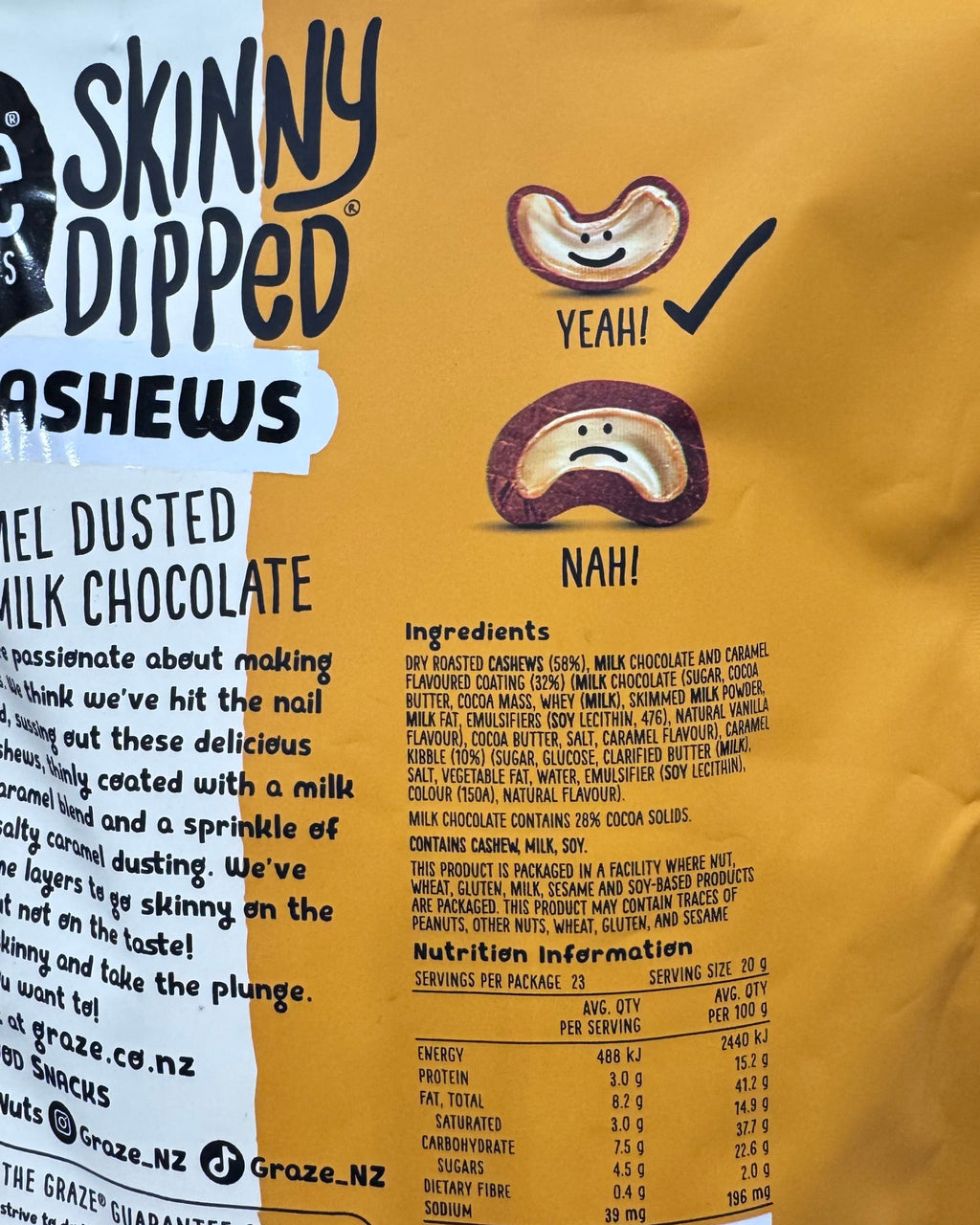 Graze Skinny Dipped Cashews Salted Caramel Milk Chocolate 460g