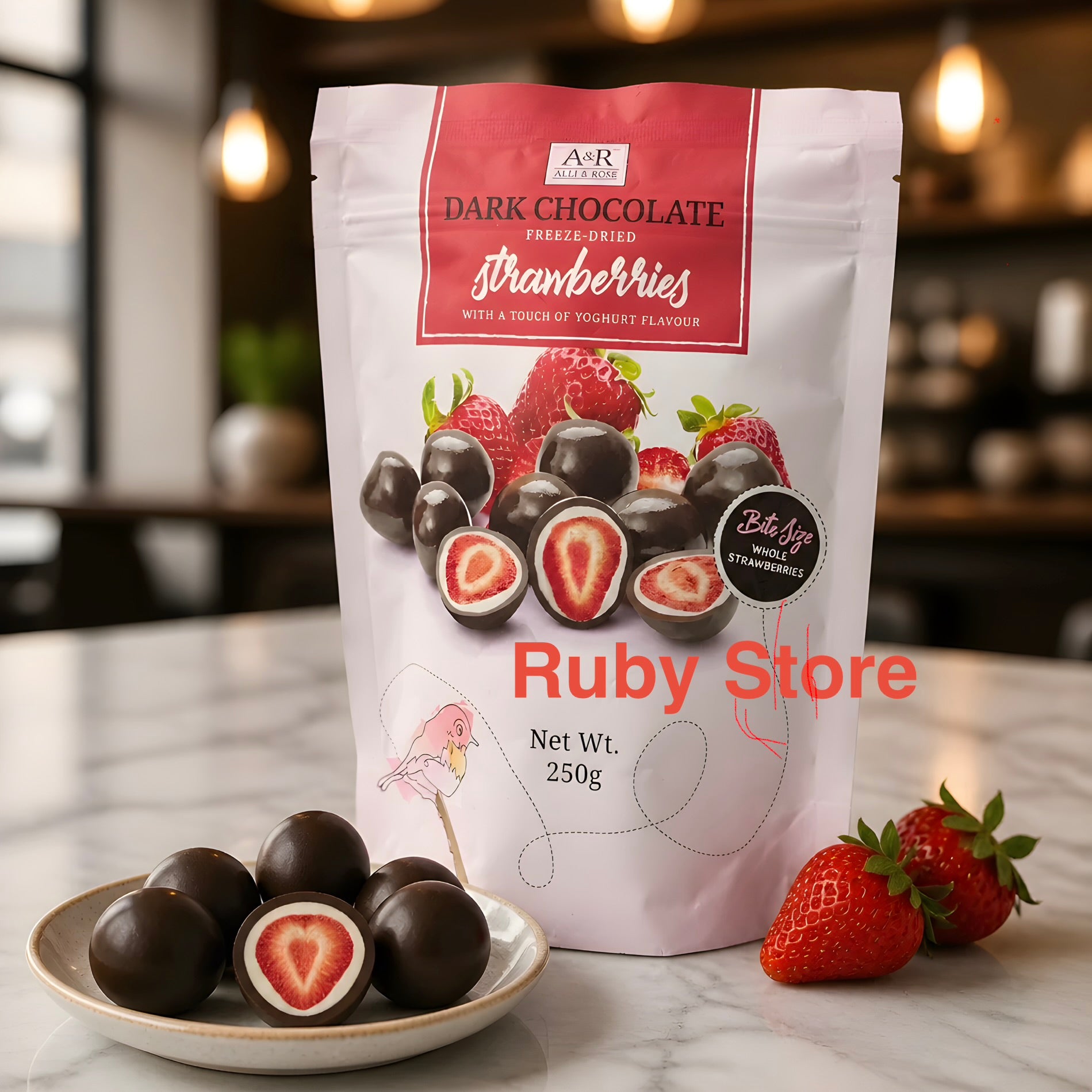 A & R Dark Chocolate Strawberries 250g, Friendly Packaging Crafted