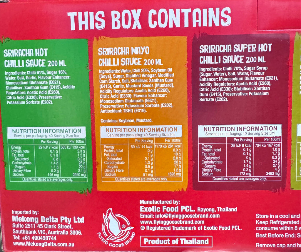 Flying Goose Sriracha Mixed Pack 6 x 200ml - Thai Hot Sauce Variety Set