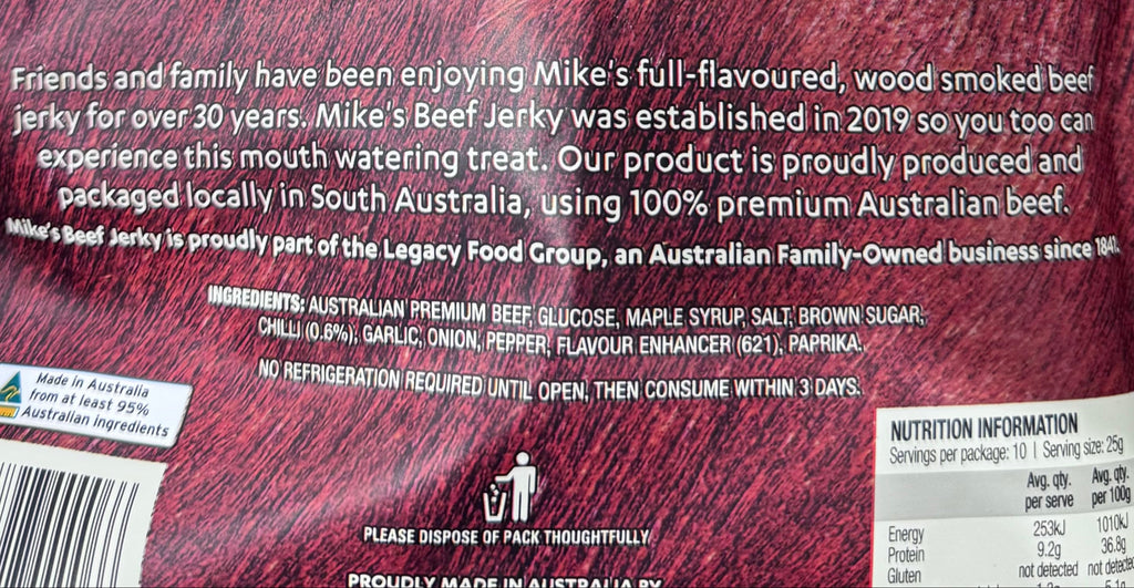 Mike's Sweet Chilli Beef Jerky 250g - Made in Australia
