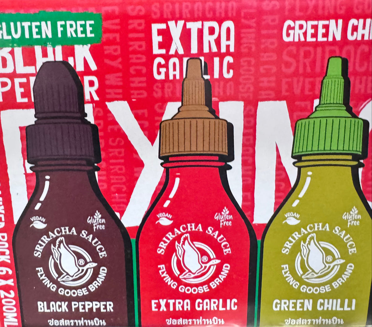 Flying Goose Sriracha Mixed Pack 6 x 200ml - Thai Hot Sauce Variety Set