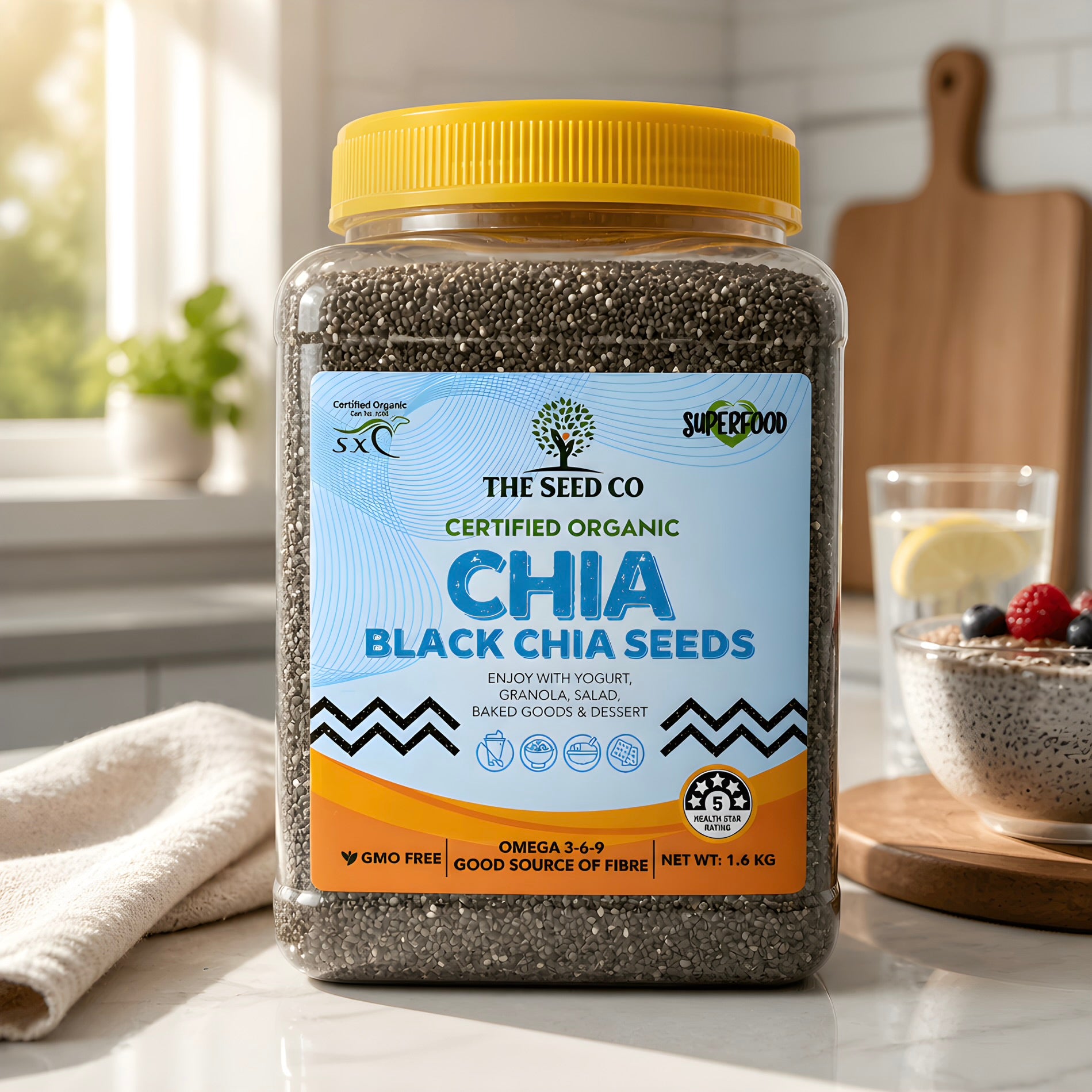 The Seed Co Certified Organic CHIA 1.6kg Black Chia Seeds GMO Free Omega 3-6-9