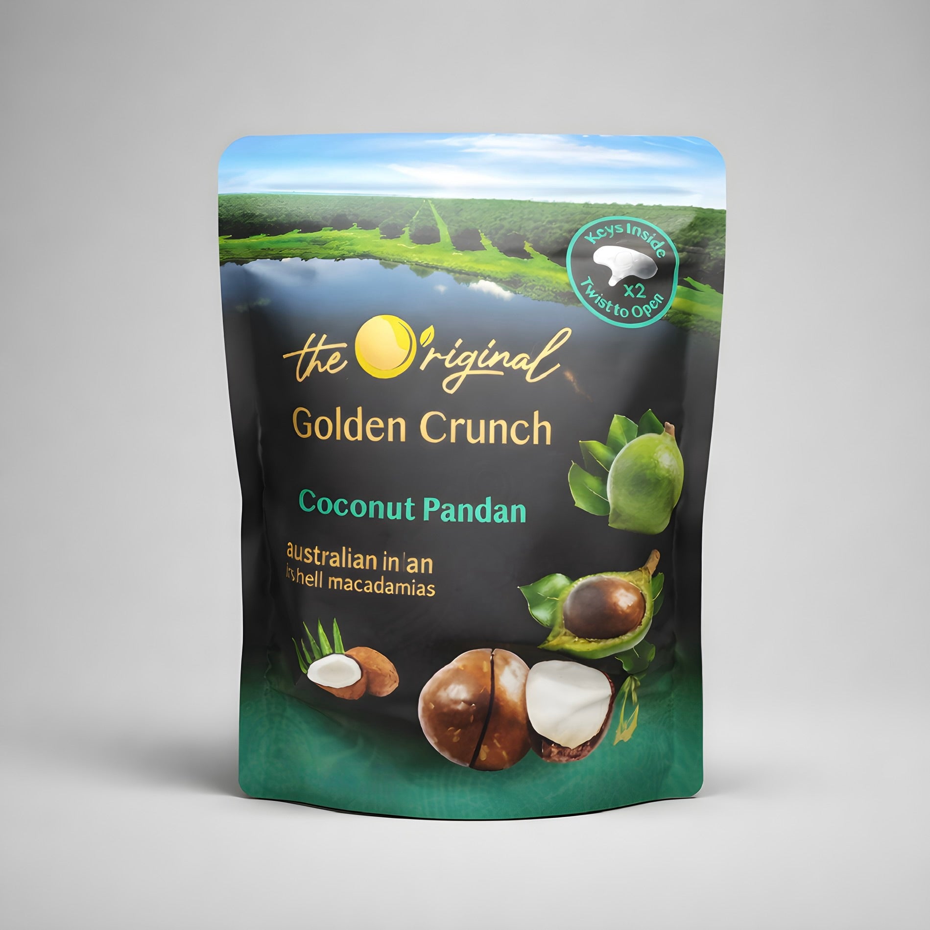 The Original Golden Crunch Coconut Pandan Inshell Macadamias 400G, 100% AU Grown