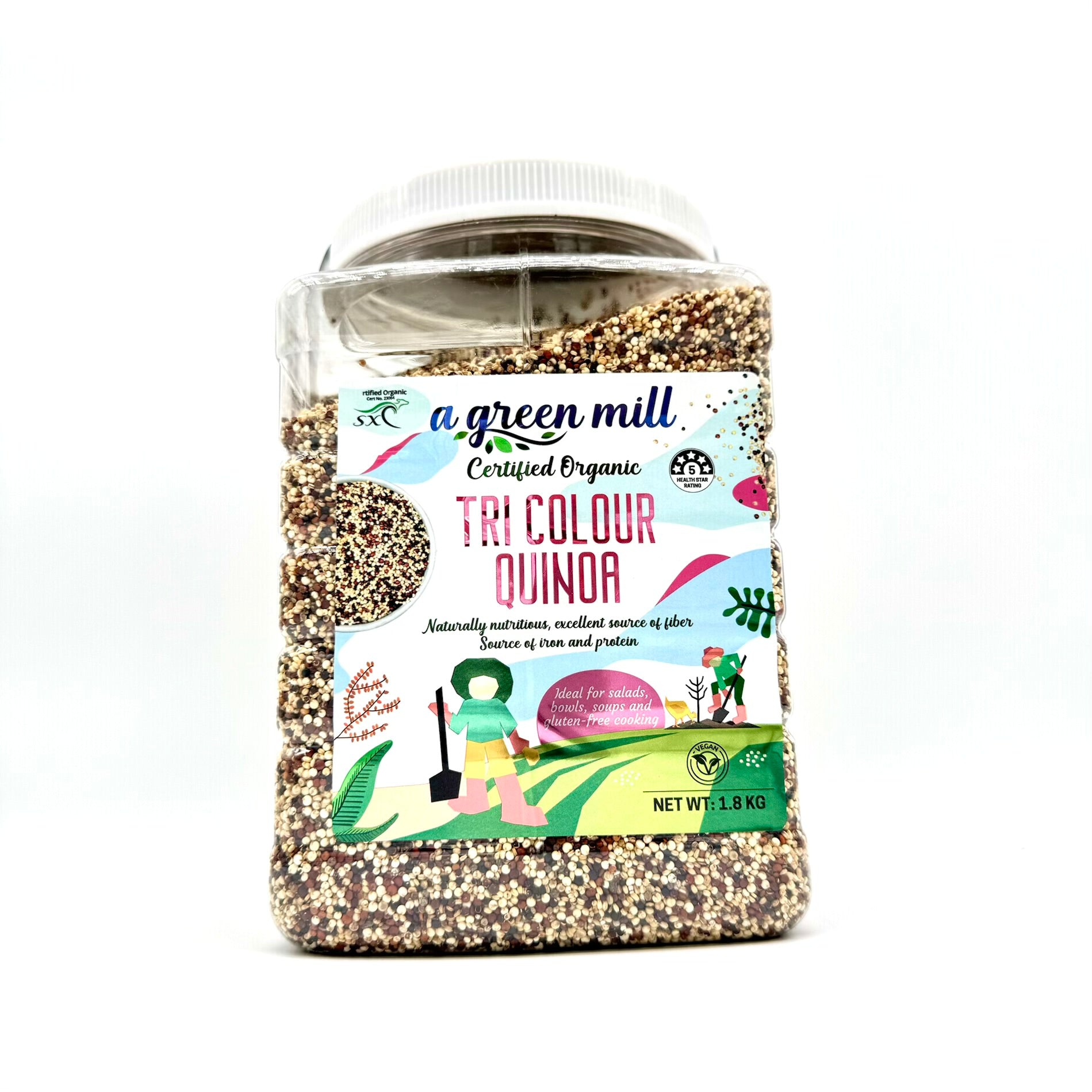 A GREEN MILL Certified Organic Tri Colour Quinoa 1.8Kg, 100% All Natural