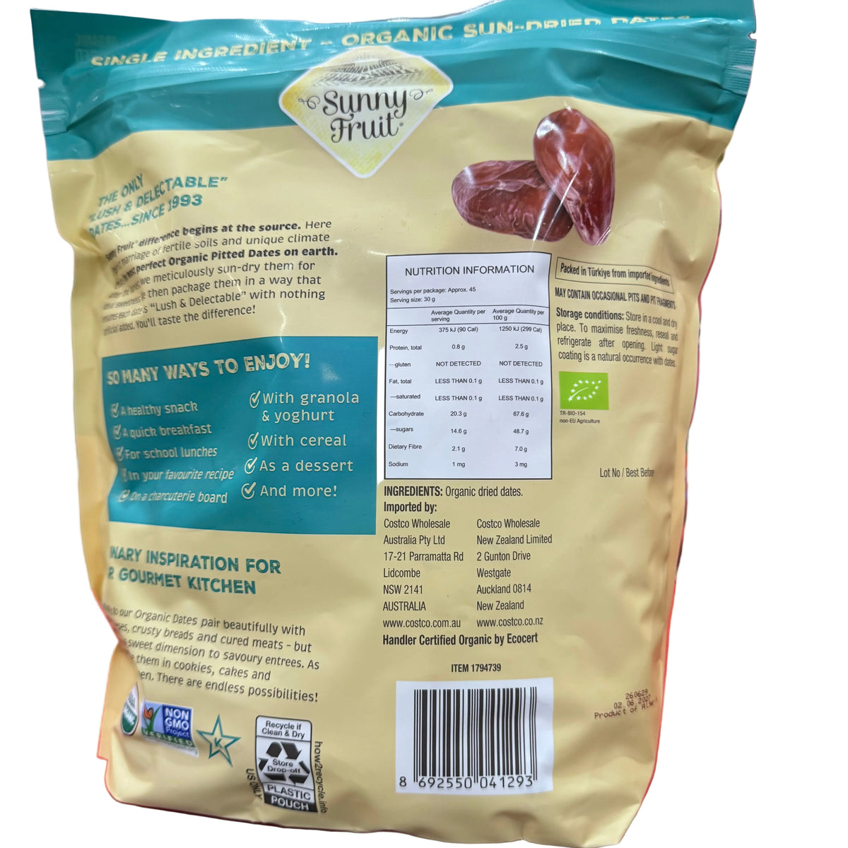 Sunny Fruit Organic Sun-Dried Pitted Deglet Nour Dates 1.36kg