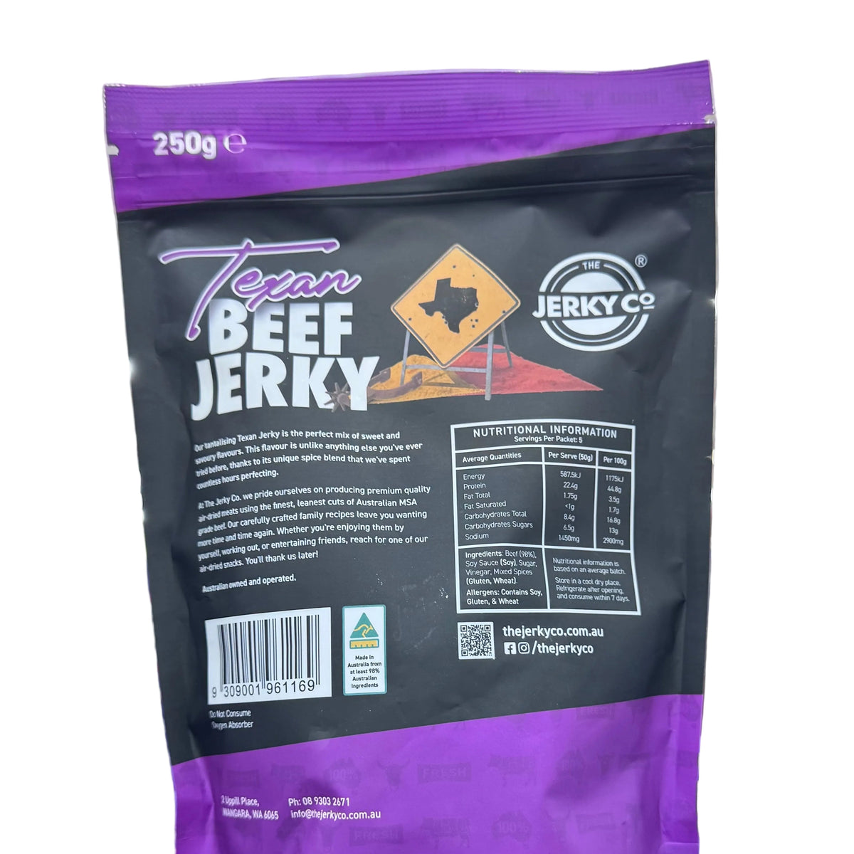 The Jerky Co Texan Beef Jerky 250g - Premium Australian MSA Beef