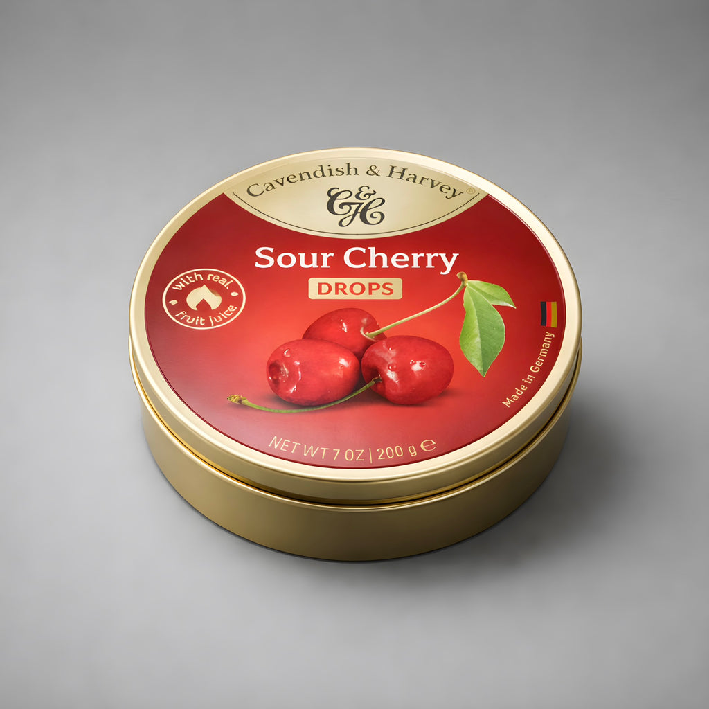 Cavendish & Harvey Sour Cherry Drops 200g Tin Sweets Candy Lollies Fruit Real