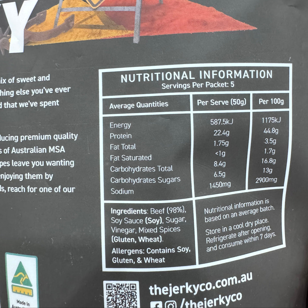 The Jerky Co Texan Beef Jerky 250g - Premium Australian MSA Beef