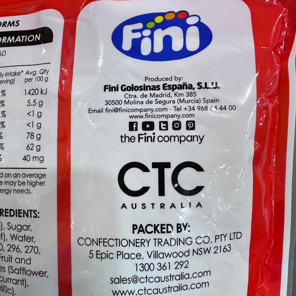 Fini Fizzy Worms Sour Gummy Candy 1.2kg Bulk Bag