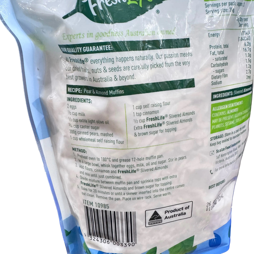 FreshLife Australian Slivered Almonds 1kg - 100% Australian Almonds