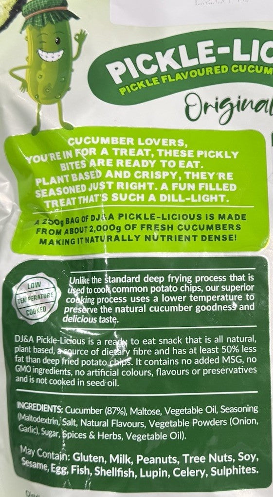 DJ&A Pickle-Licious Pickle Flavoured Cucumber Crisps Original 200g All Natural