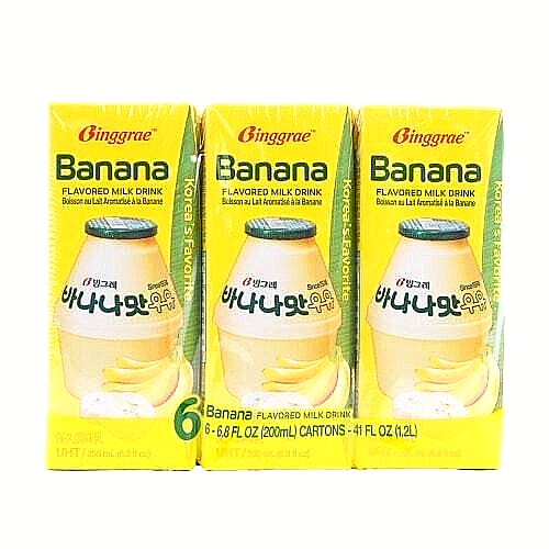 * No.1 * Binggrae Korean Banana Flavored Milk Drink (200ml) Pack of 6 *NEW*