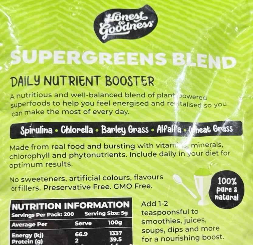 Honest to Goodness Organic Supergreens Blend Powder 1kg, Daily Nutrient Booster