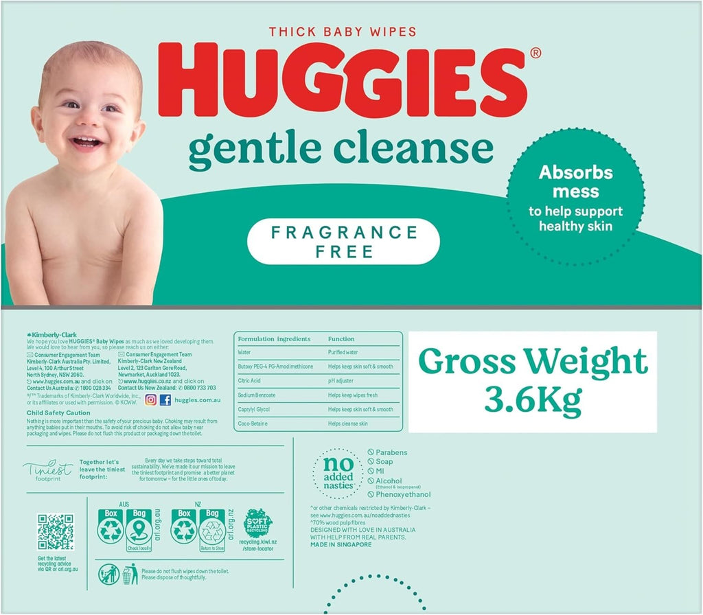Huggies Fragrance Free Baby Wipes 400 Pack - Gentle Clean for Delicate Skin