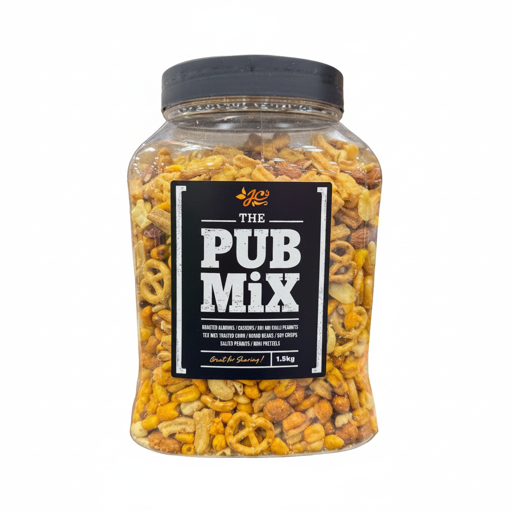 JC's Quality Foods The Pub Mix 1.5kg Mixed Nuts Pretzels Salted Party Snack Tub
