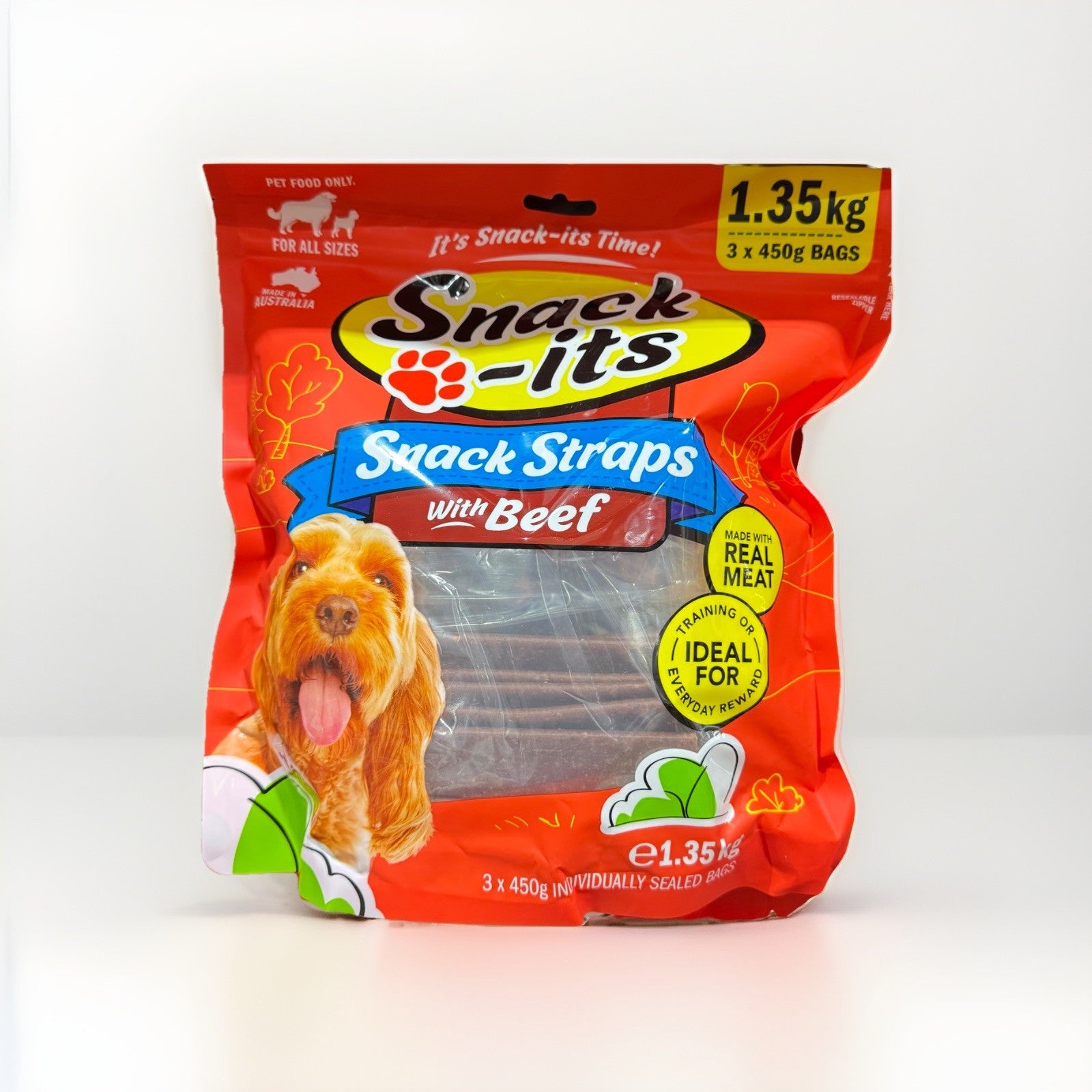 Snack-its Beef Flavoured Dog Snack Straps Treats1.35kg Australia Made Real Meat