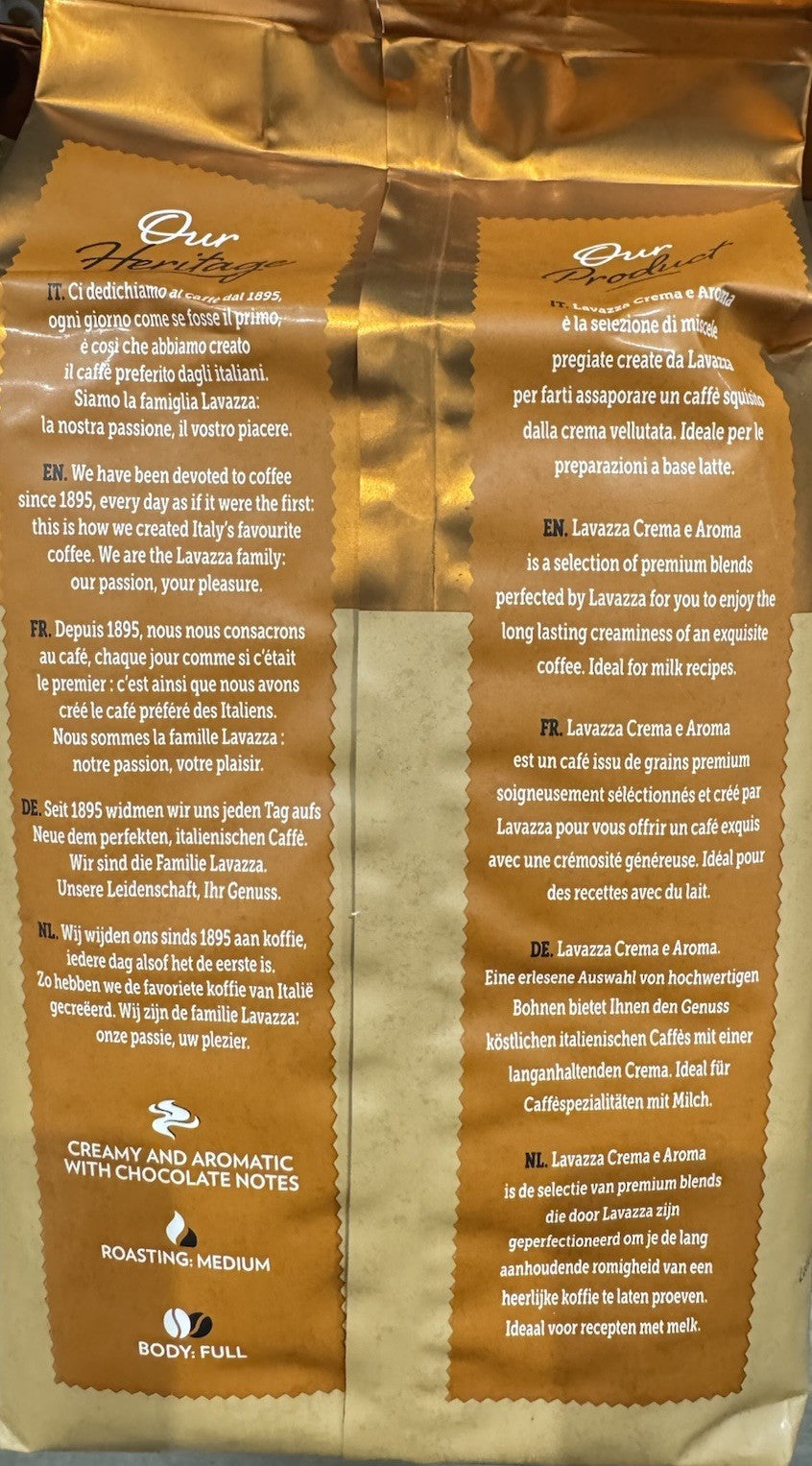 Lavazza Crema E Aroma, Medium Roast Coffee Beans 1kg Arabica & Robusta