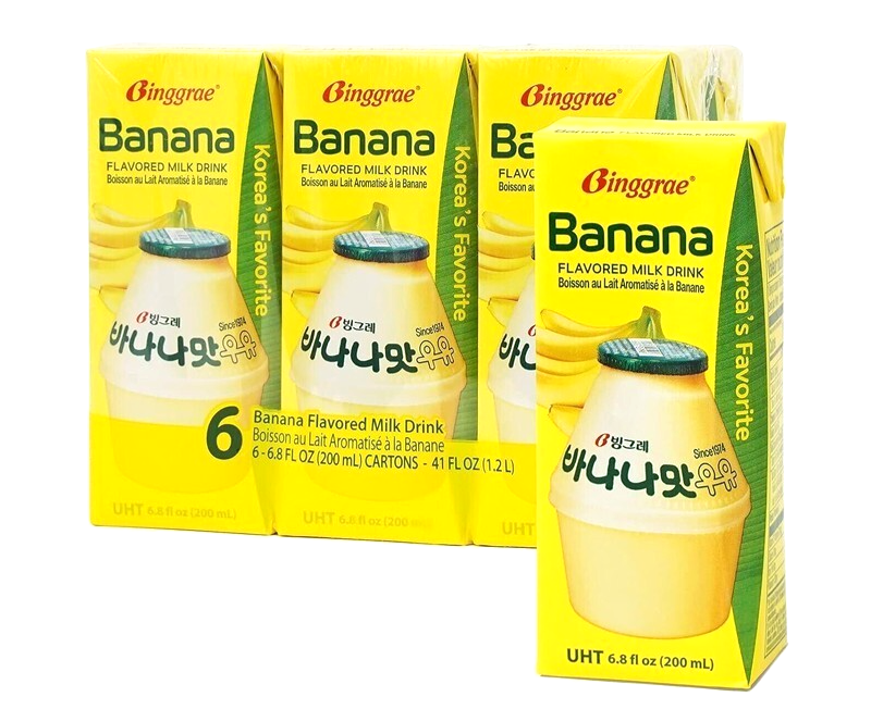 * No.1 * Binggrae Korean Banana Flavored Milk Drink (200ml) Pack of 6 *NEW*