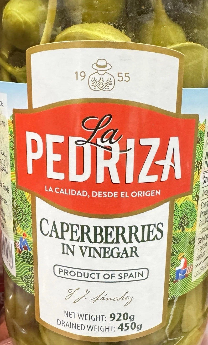 La Pedriza Caperberries In Vinegar, Of Spain, (Net & Drained Weight 920g & 450g)