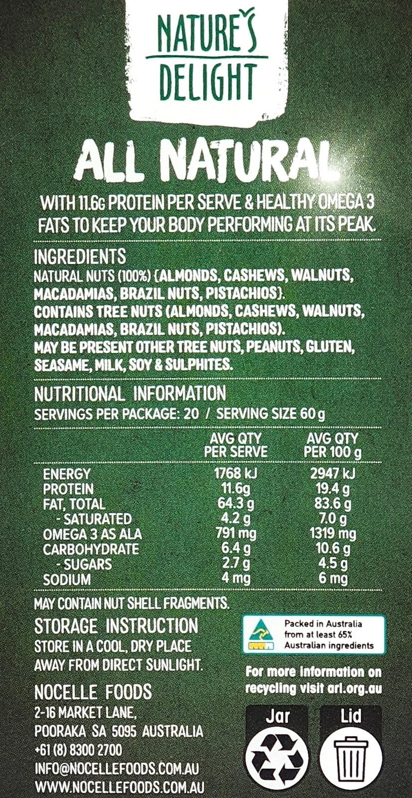 1.2kg All Natural Gluten Free Vegan Mixed Dried Raw Australian Unsalted Nuts