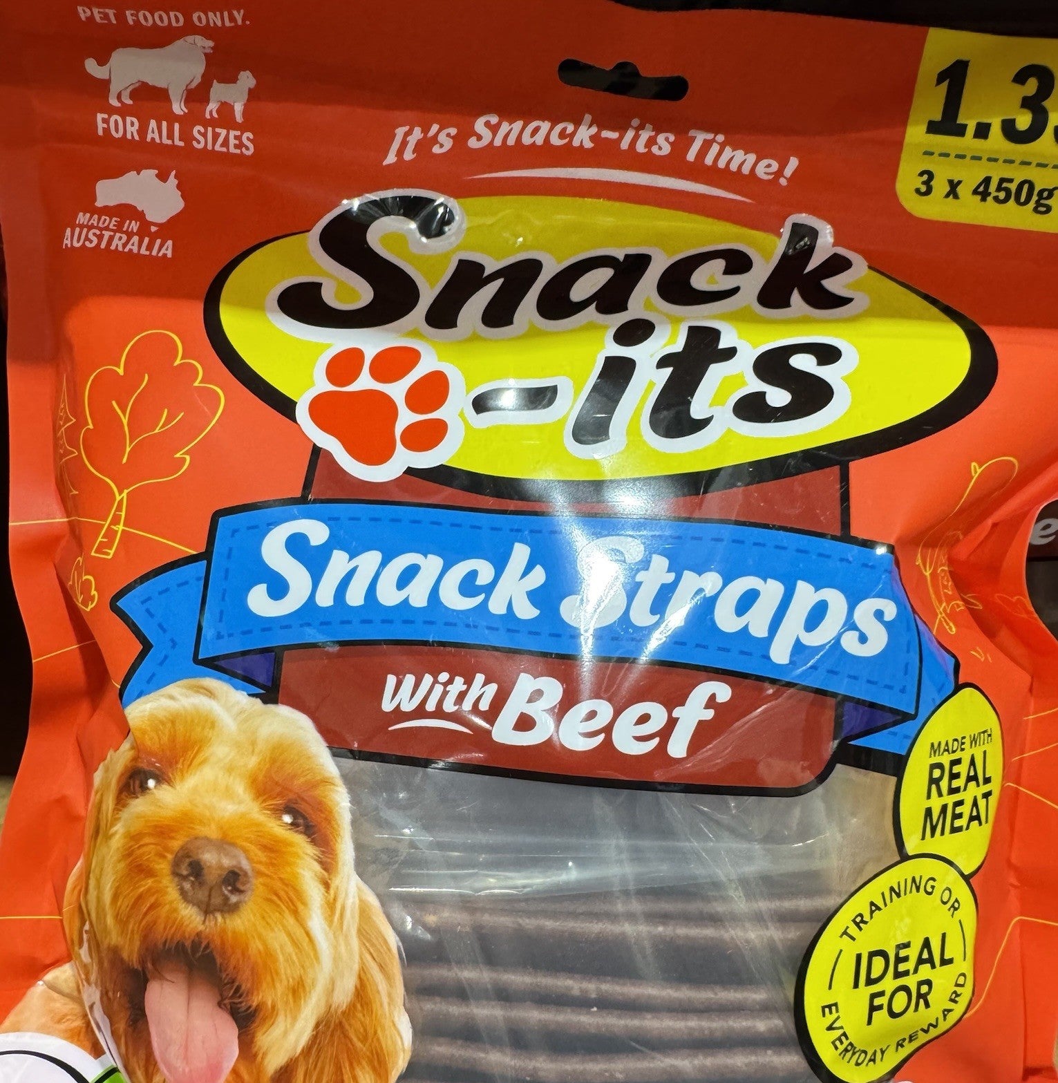 Snack-its Beef Flavoured Dog Snack Straps Treats1.35kg Australia Made Real Meat