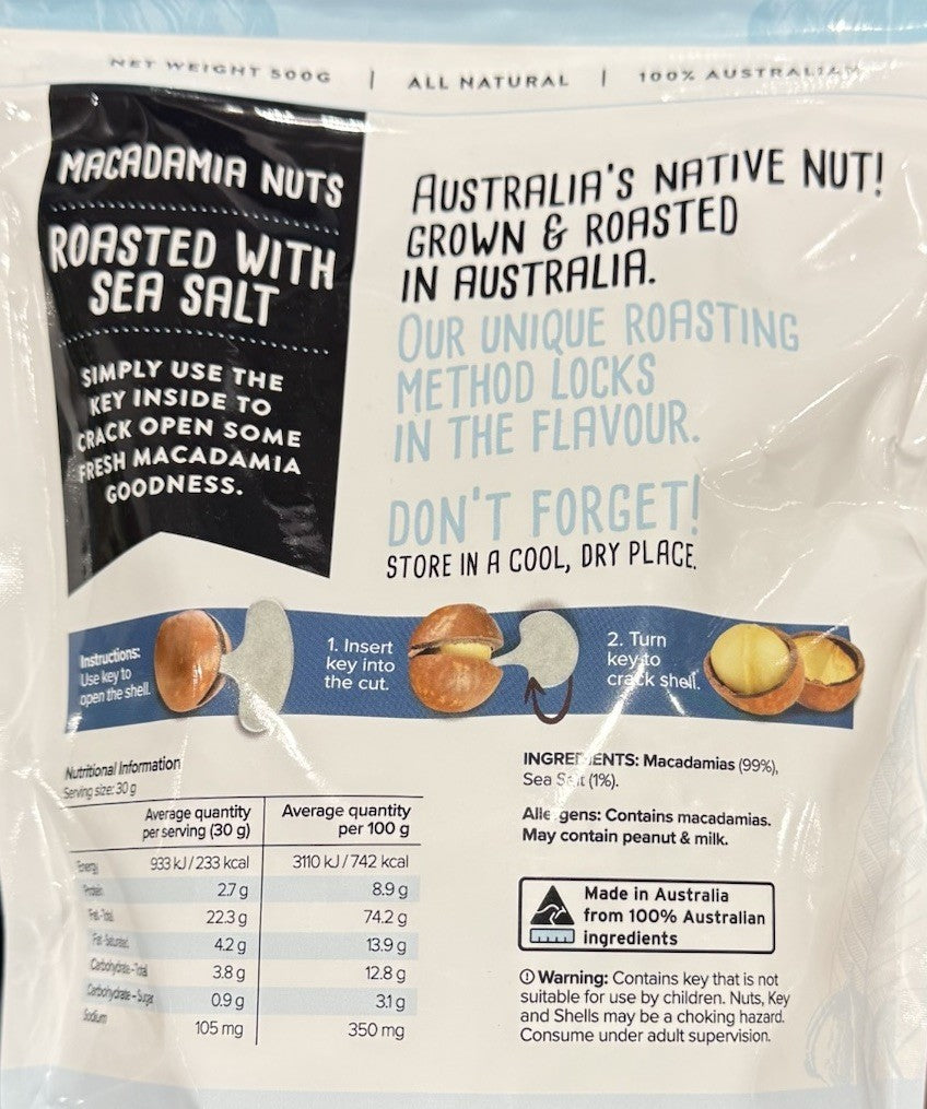 Fresh Macadamia Nuts 500g Roasted with Sea Salt In Shell 100% AU Ingredients