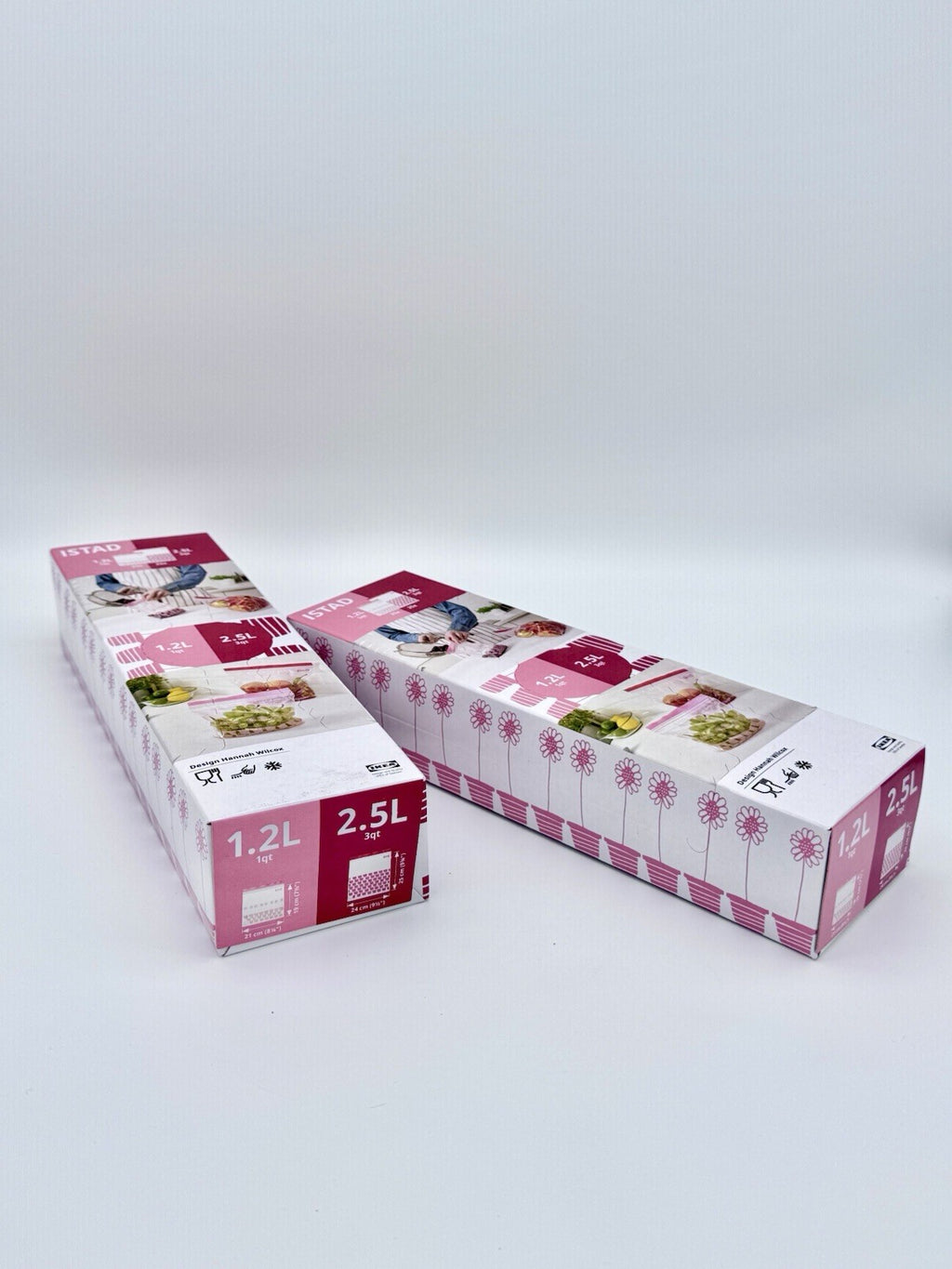 2 x IKEA ISTAD Freezer Bags Red Pink 100pk, Resealable Food,(50x1.2L & 50x2.5L)
