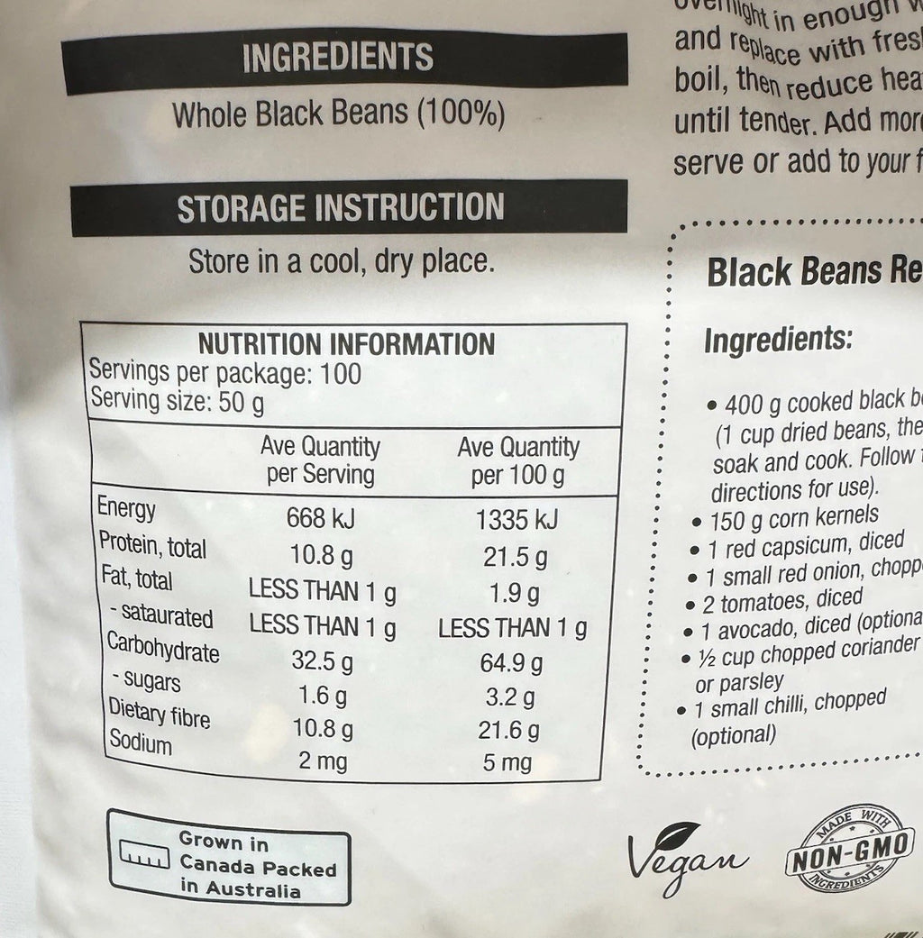Chef's Choice Natural Black Beans 5kg Vegan Gluten Free Non GMO Kosher