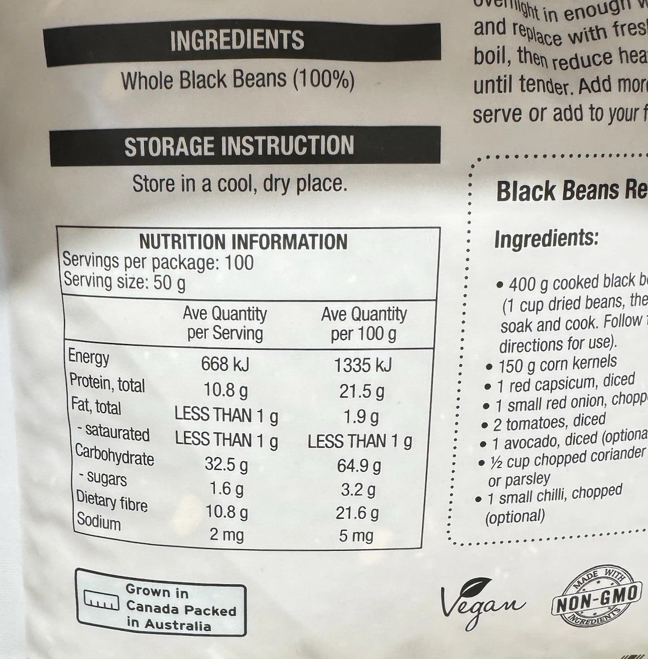 Chef's Choice Natural Black Beans 5kg Vegan Gluten Free Non GMO Kosher