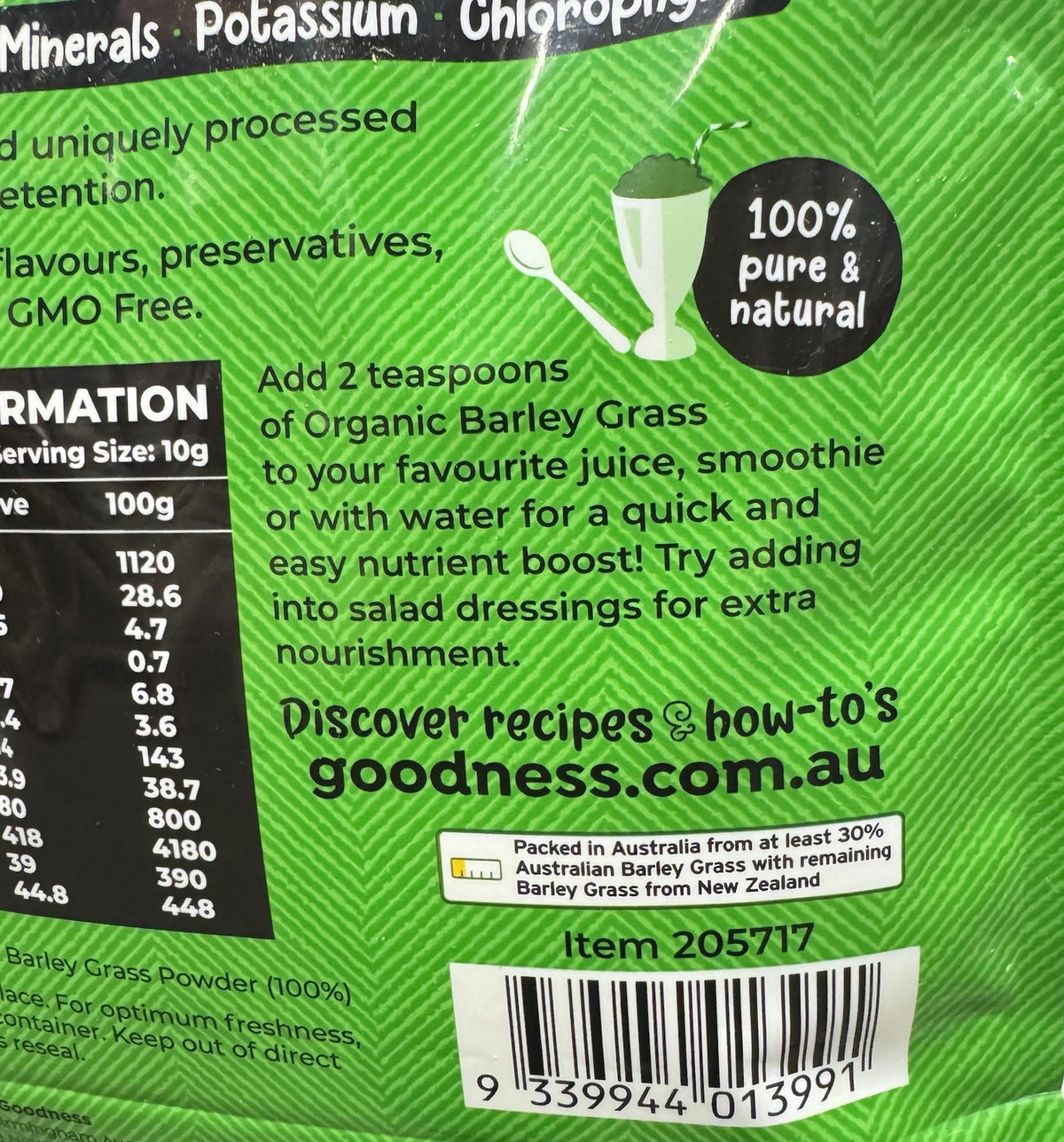 Honest To Goodness Organic Australian Barley Grass Powder 1kg Superfood Pure