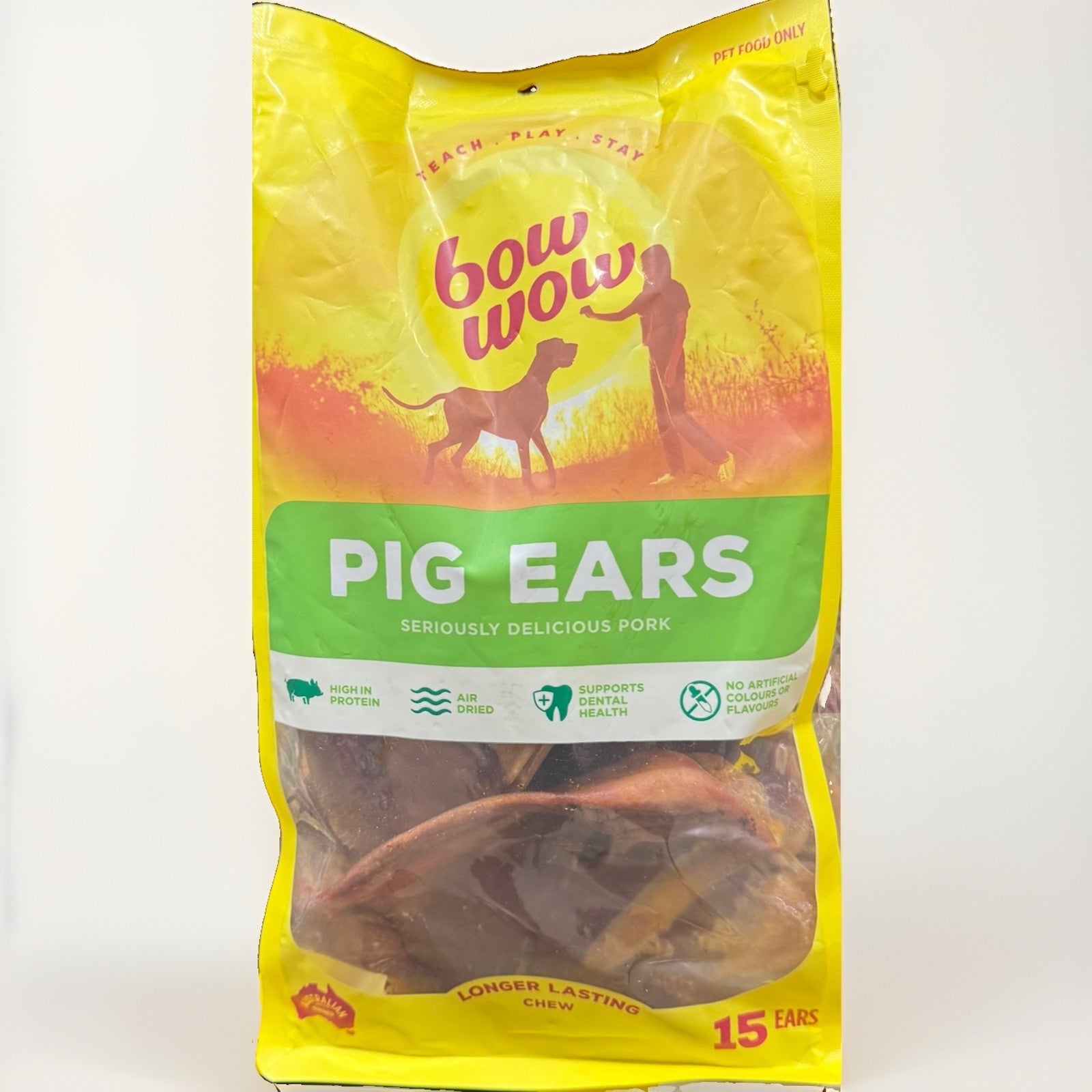 Bow Wow Pigs Ear Dog Treats 15 EARS High Protein, Air Dried, Support Dental