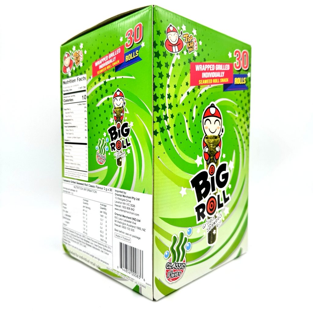 Tao Kae Noi Individually Wrapped Big Roll Grilled Seaweed Roll Snack 30Cout x3gr