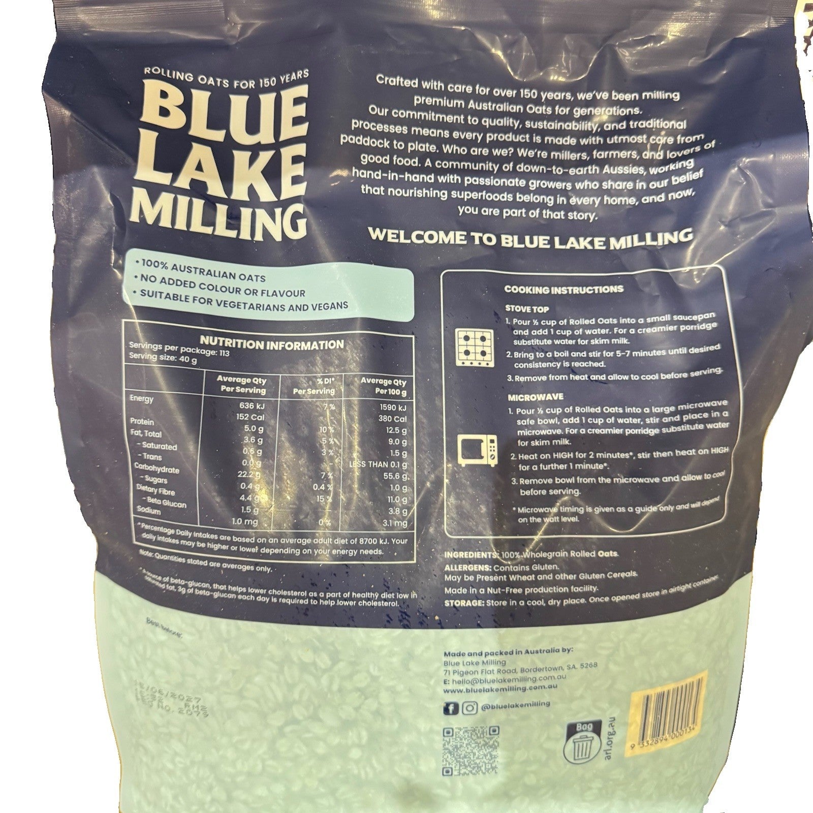 4.54KG x Blue Lake Milling Rolled Oats 100% Australian Oats No Added Colour Bulk