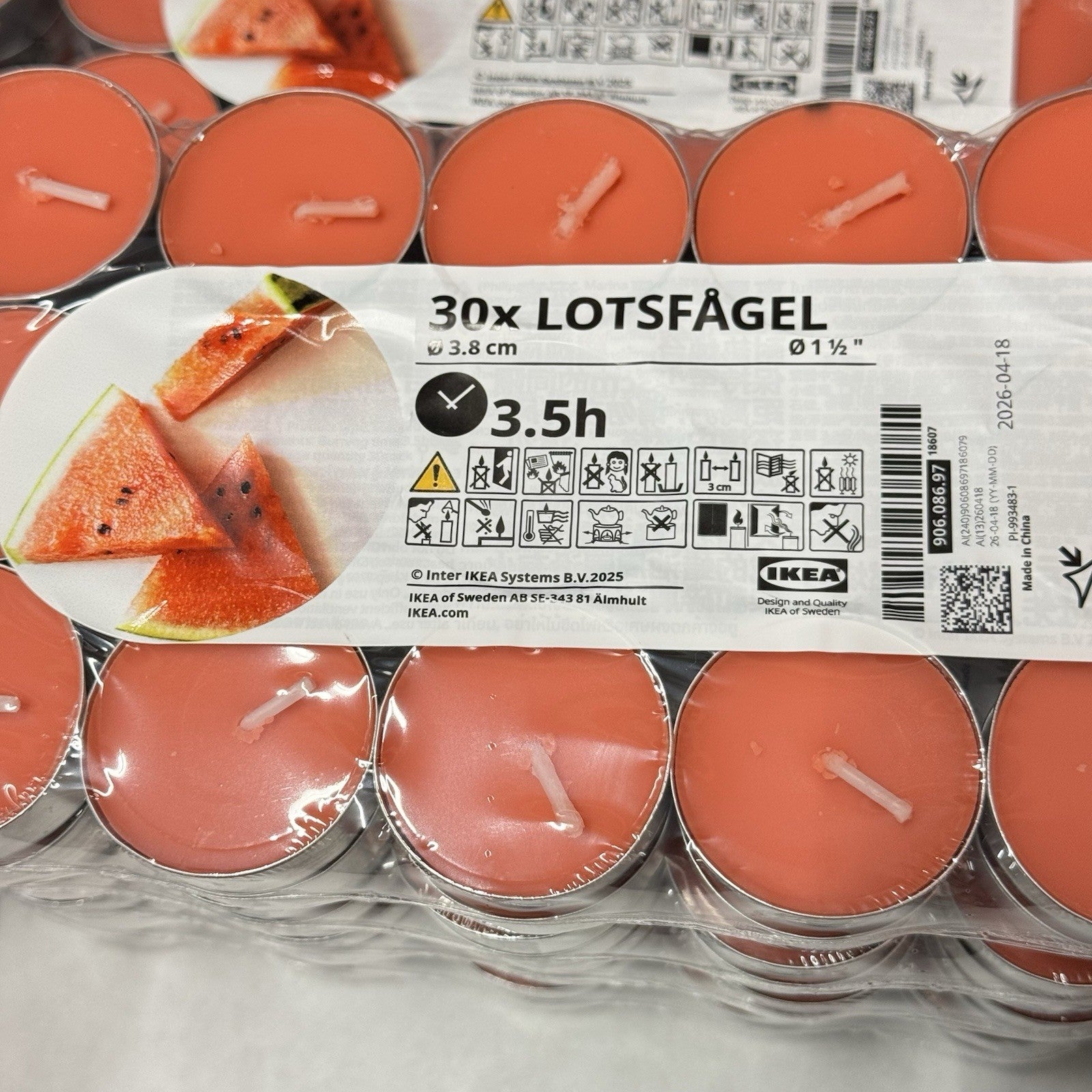 120pk x Ikea Lotsfagel Scented tealight, Watermelon bright pink, 3.5 hr