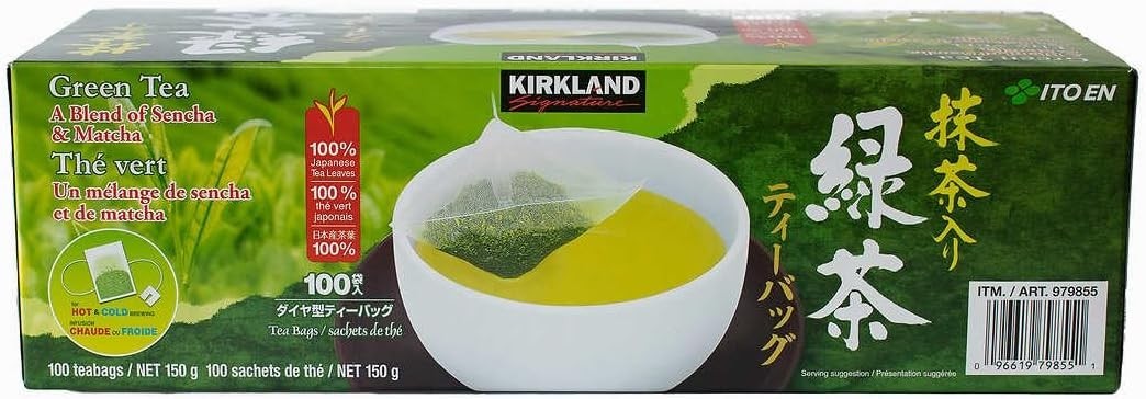 Kirkland Signature Japanese Green Tea Sench&Matcha Blend Leaves-100 Tea Bags