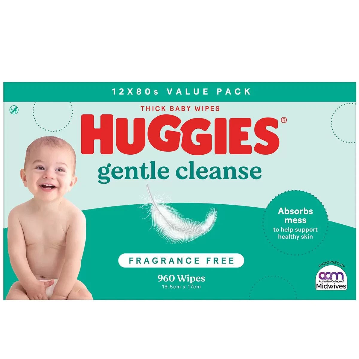 BOX 960 HUGGIES Thick Baby Wet Wipes Bulk Mega Pack Fragrance Free (12x80 Wipes)
