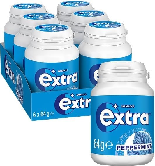 Extra Peppermint,  64g Bottle (Case of 6), Sugar Free Chewing Gum, *Free Ship*
