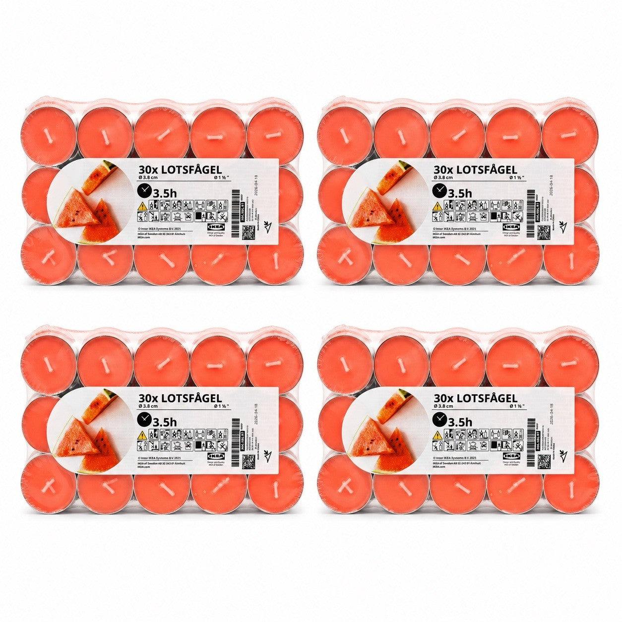 120pk x Ikea Lotsfagel Scented tealight, Watermelon bright pink, 3.5 hr