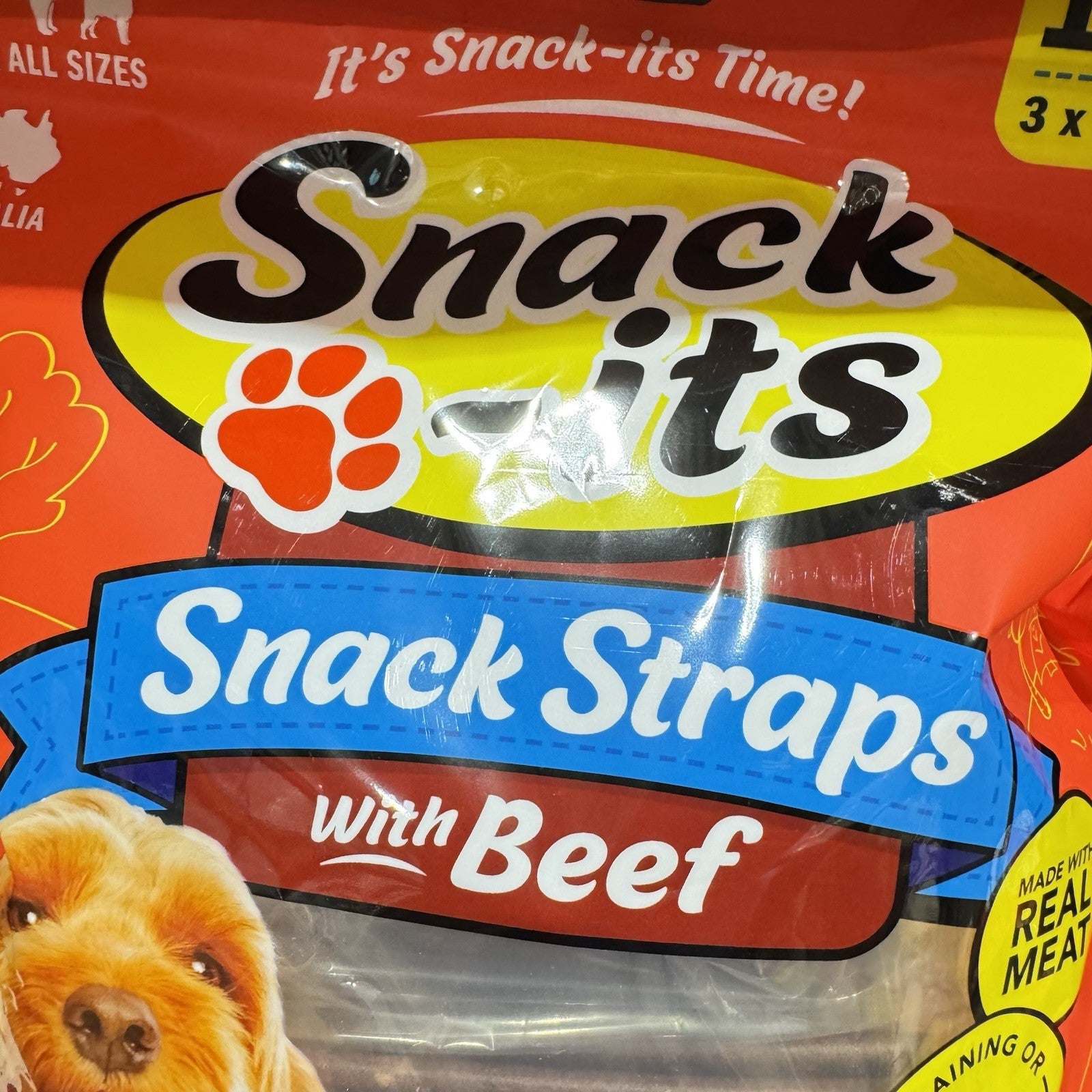 Snack-its Beef Flavoured Dog Snack Straps Treats1.35kg Australia Made Real Meat