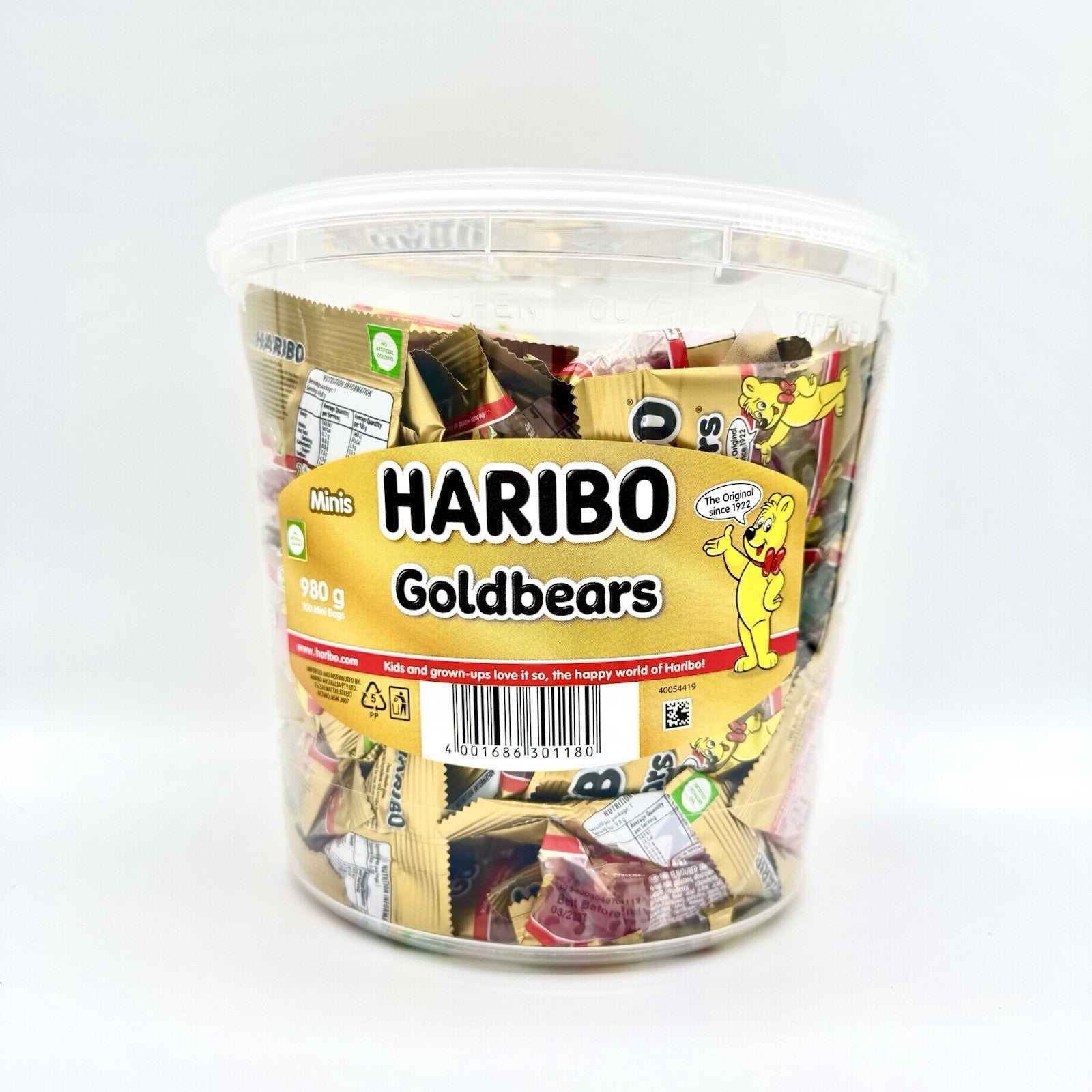 Haribo Goldbears Mini Bags Bucket - 100 Pieces of Gummy Candy Delight**