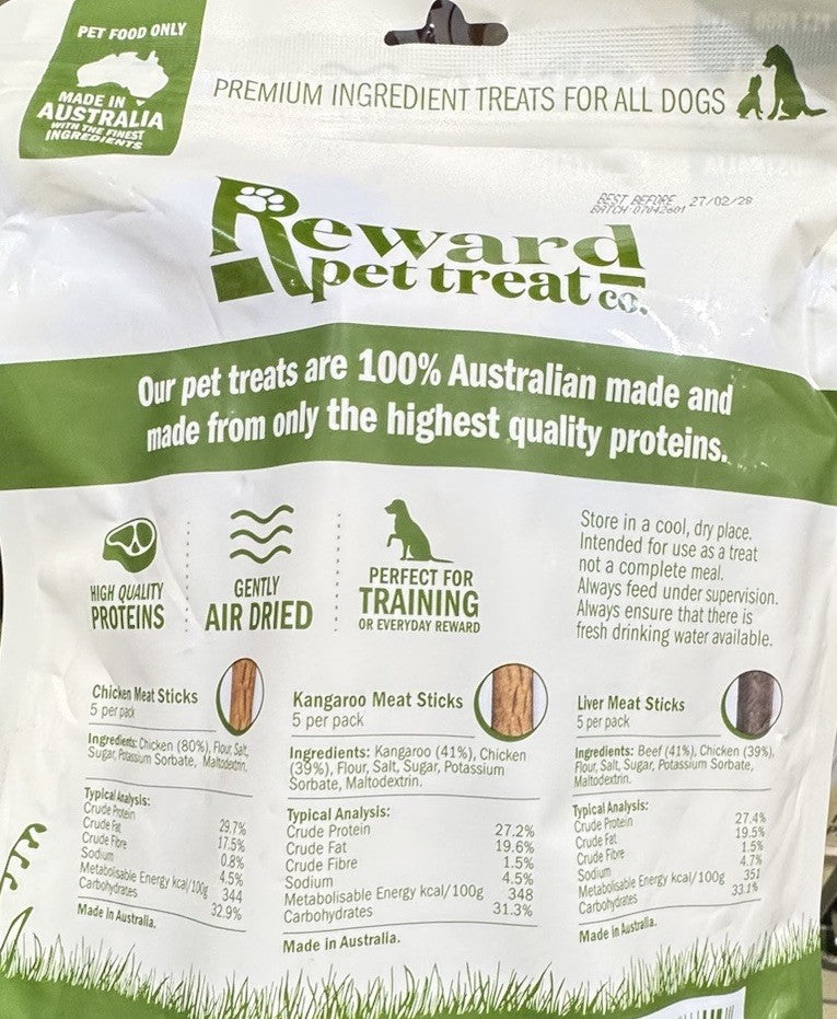 Reward Meat Sticks 15 Pack Premium Ingredient Pet Treats 100% Australian made