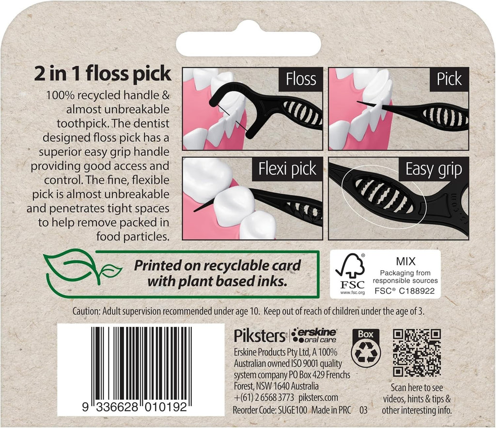 SupaGRIP Eco Floss Picks Pack of 200 Dental Flossers Oral Care Tooth Picks