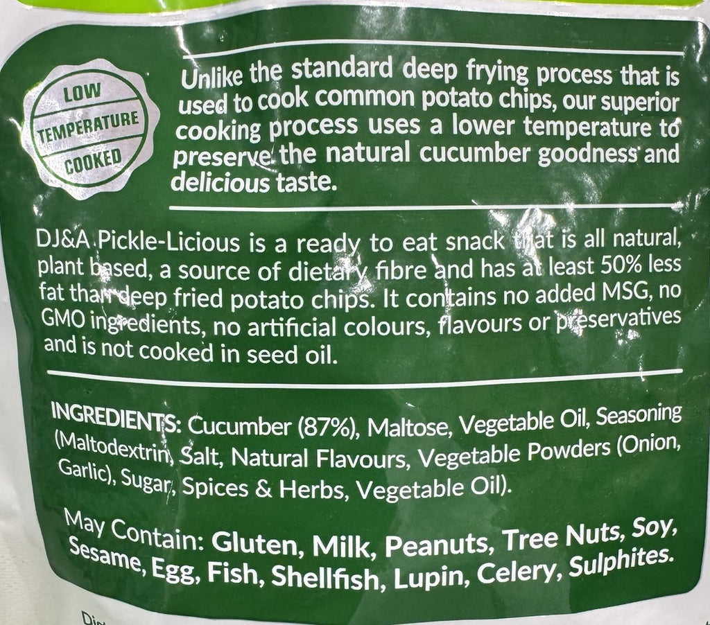 DJ&A Pickle-Licious Pickle Flavoured Cucumber Crisps Original 200g All Natural