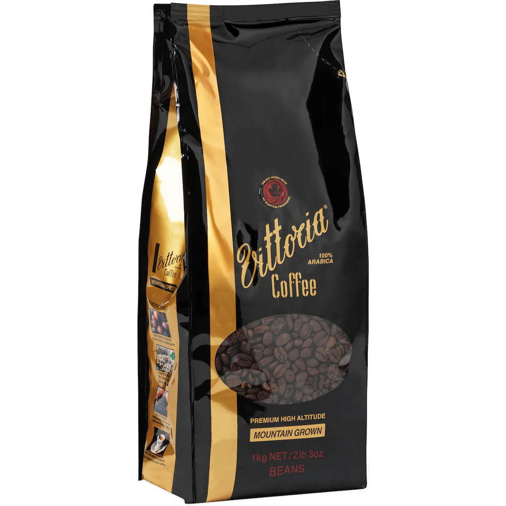 VITTORIA Roast Coffee Beans MOUNTAIN GROWN Arabica 1KG NEW 100% Dark Roasted