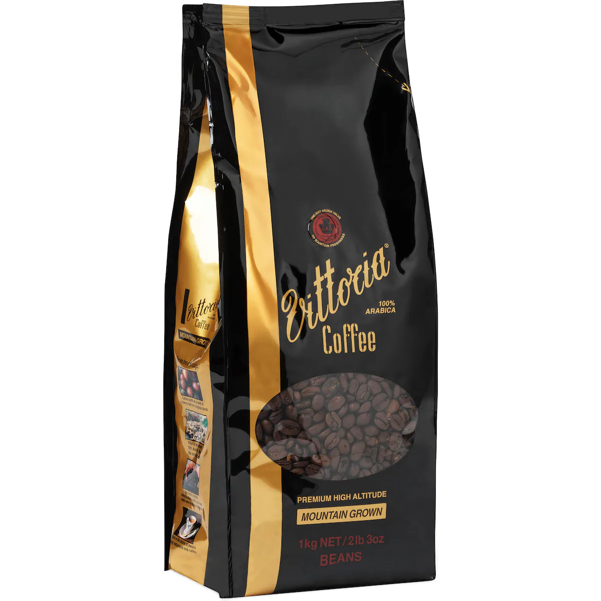 VITTORIA Roast Coffee Beans MOUNTAIN GROWN Arabica 1KG NEW 100% Dark Roasted