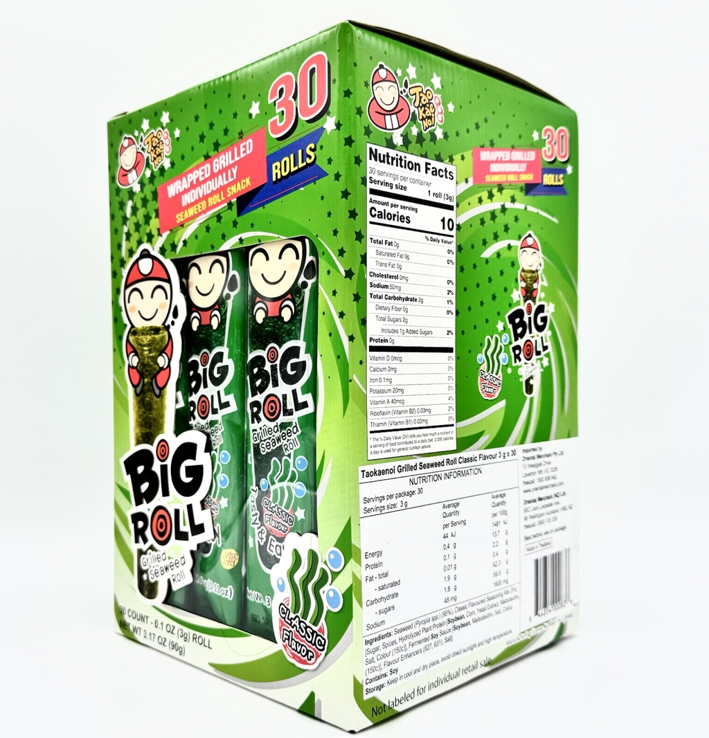 Tao Kae Noi Individually Wrapped Big Roll Grilled Seaweed Roll Snack 30Cout x3gr