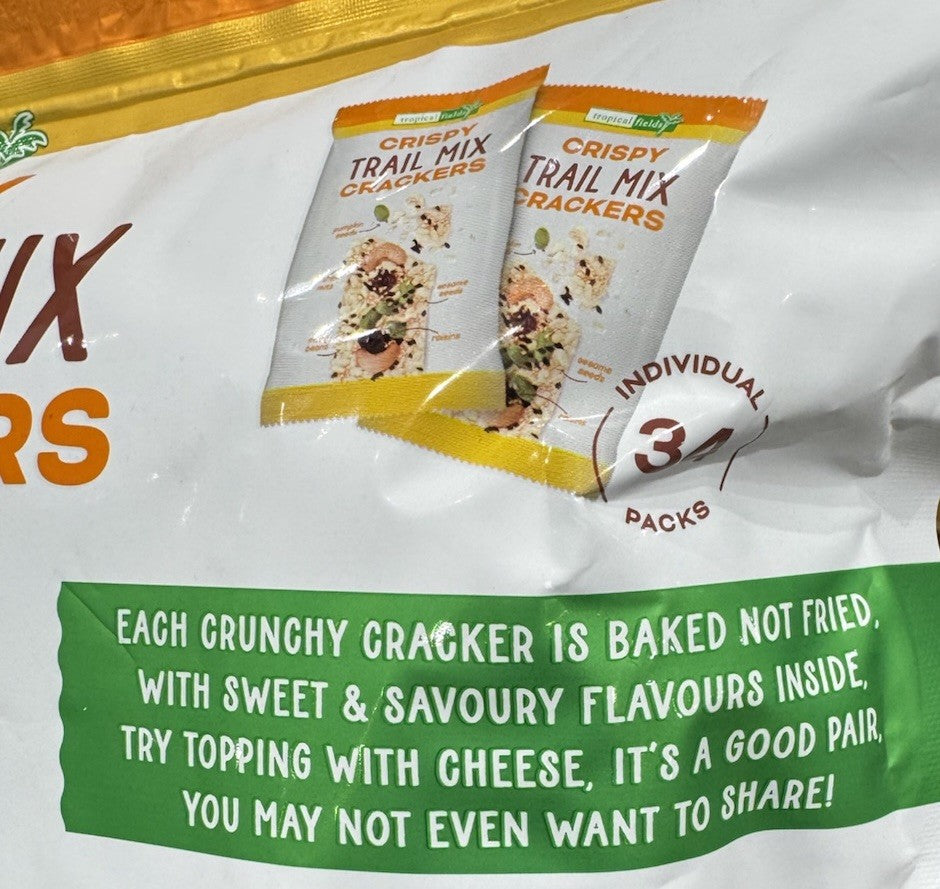 Tropical Fields 34-Pack Crispy Baked Trail Mix Crackers 394g with Nuts and Seeds