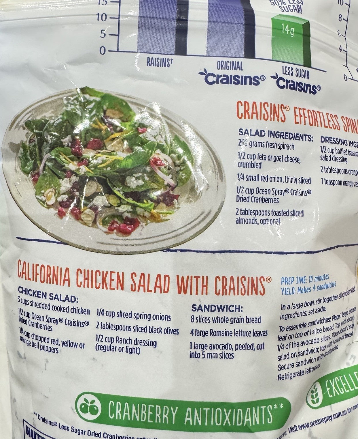 Ocean Spray Craisins Whole Dried Cranberries 1.2KG Original Fruit Juicy Non GMO
