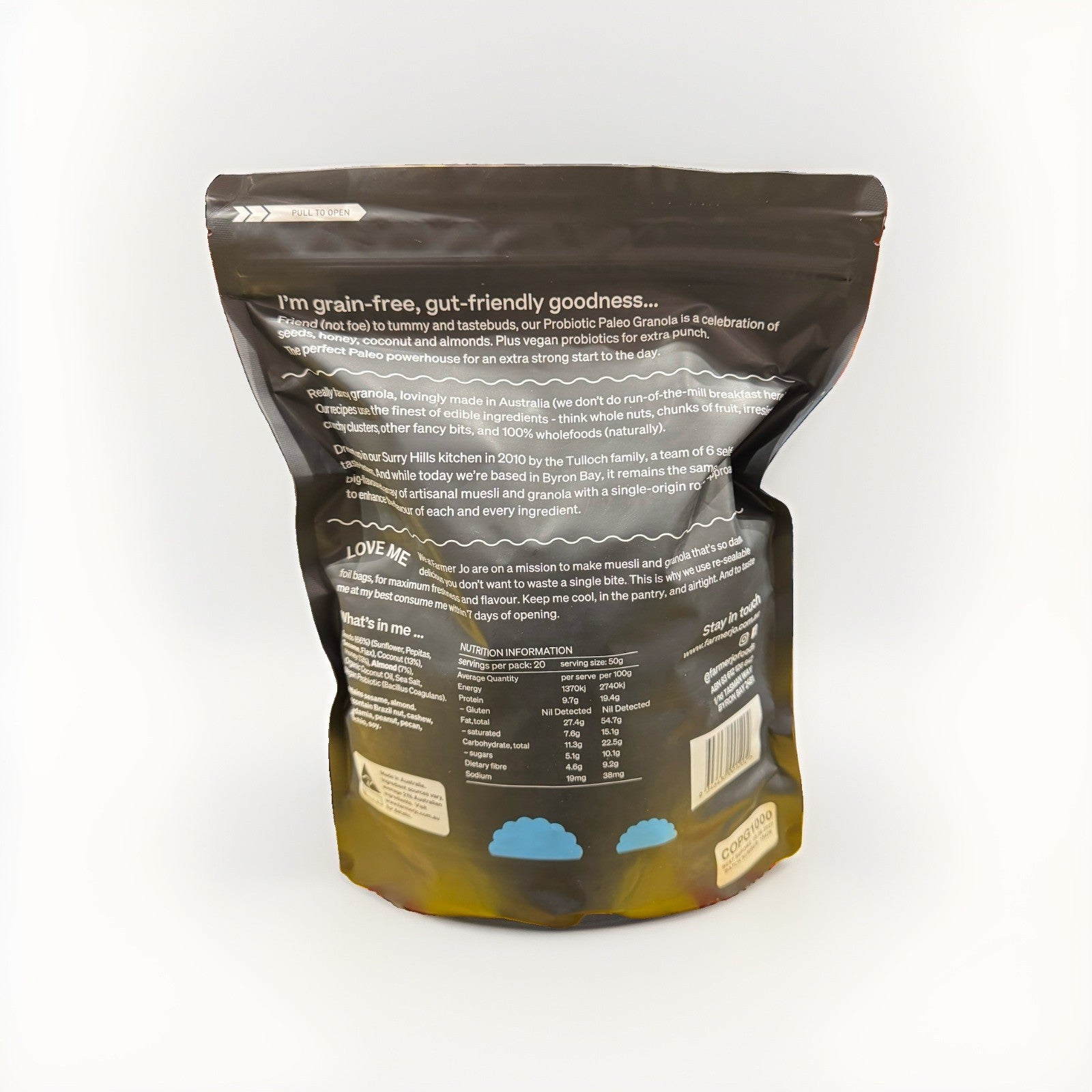 2 PACK x Farmer Jo Paleo Probiotic Granola 1KG with Honey, Coconut & Almond